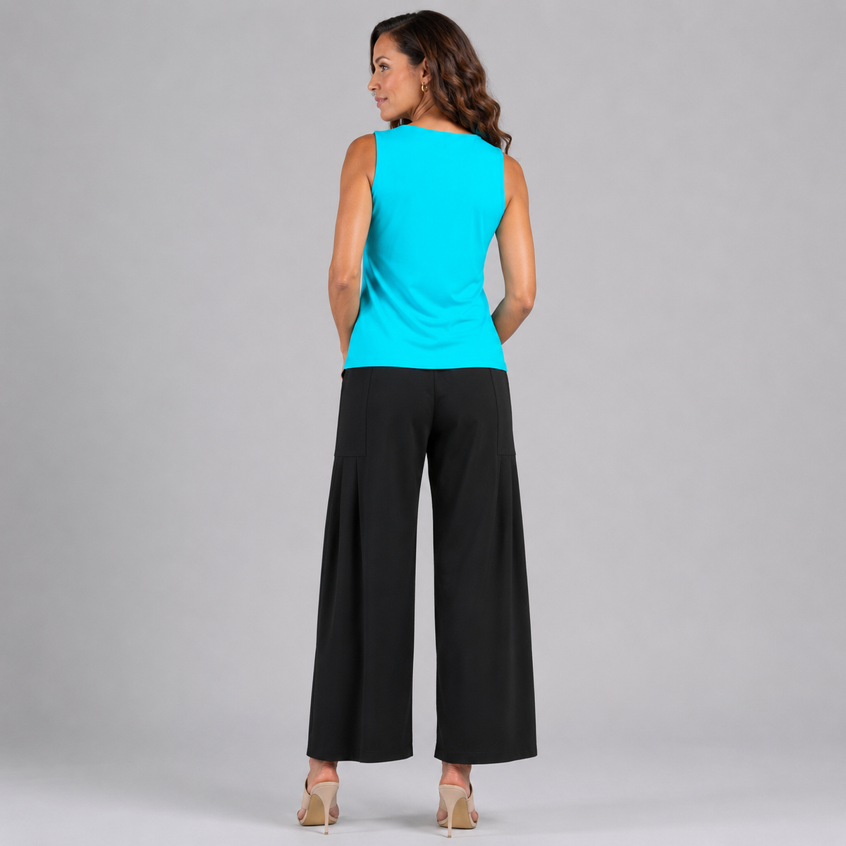 Sleeveless V-Neck Center Front Tie Top - Turquoise - Final Sale | Clara Sunwoo Best Price