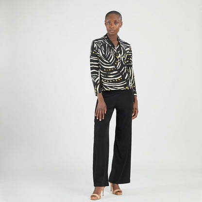 V-Neck Draped Pleat Top - Dots & Stripes - Final Sale | Clara Sunwoo Value