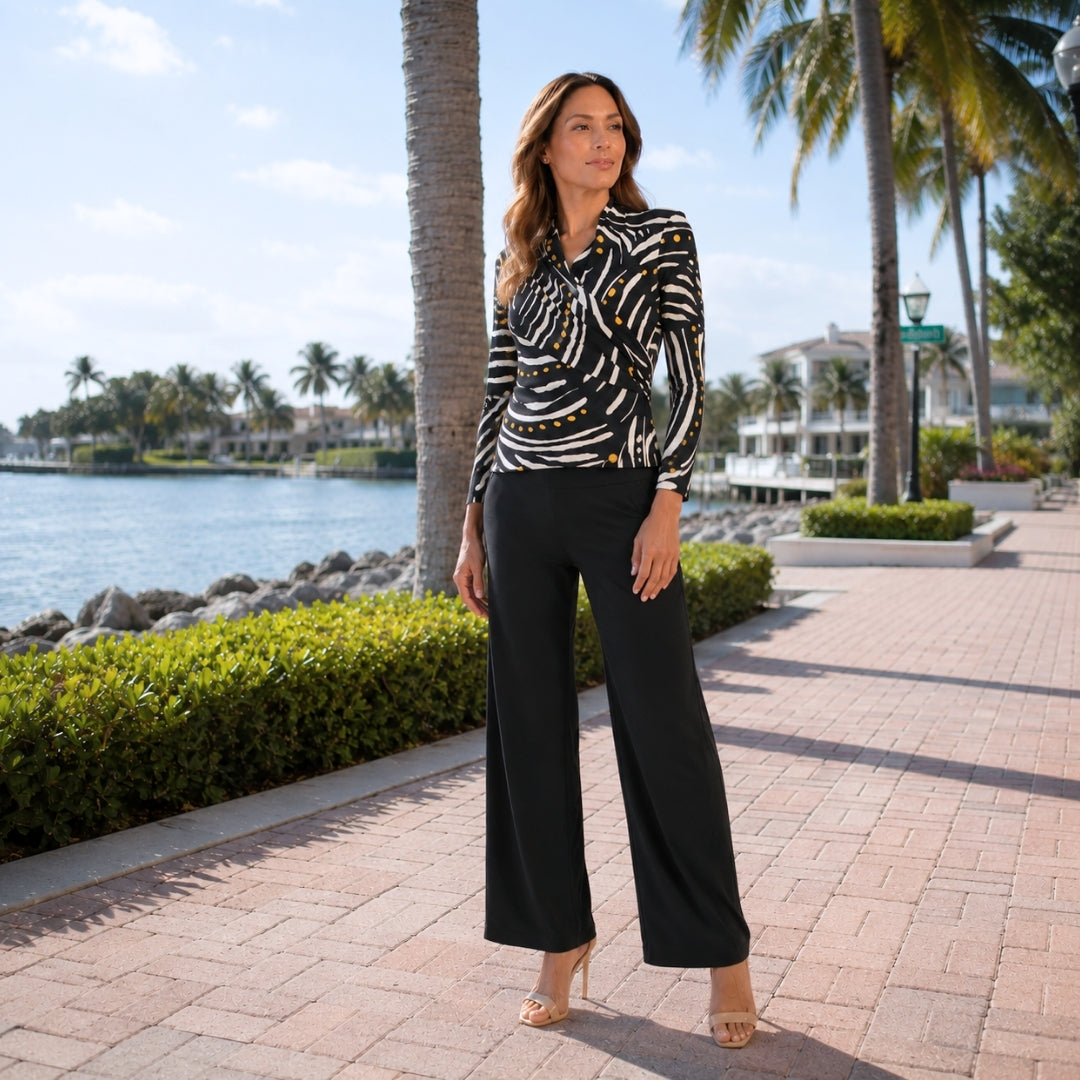 V-Neck Draped Pleat Top - Dots & Stripes - Final Sale | Clara Sunwoo Value