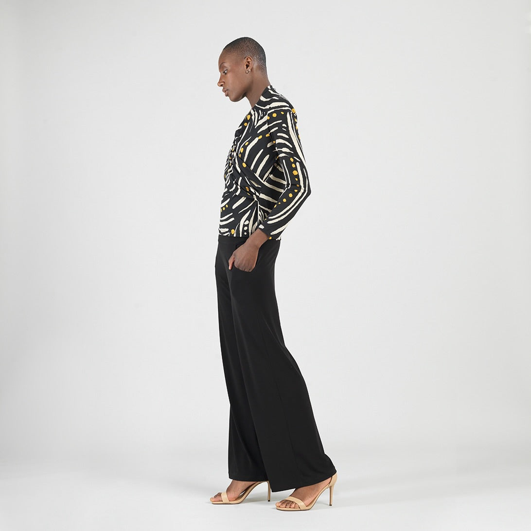 V-Neck Draped Pleat Top - Dots & Stripes - Final Sale | Clara Sunwoo Value