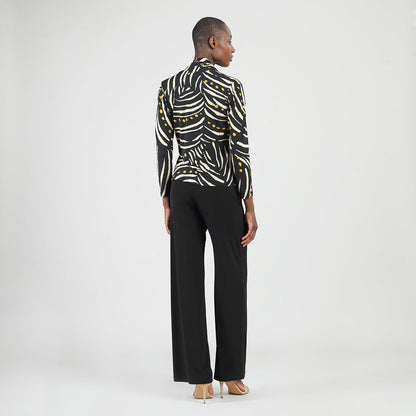 V-Neck Draped Pleat Top - Dots & Stripes - Final Sale | Clara Sunwoo Value