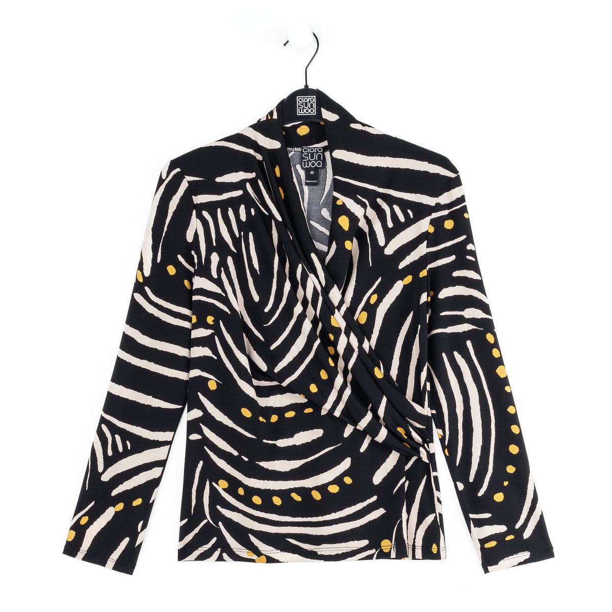 V-Neck Draped Pleat Top - Dots & Stripes - Final Sale | Clara Sunwoo Value
