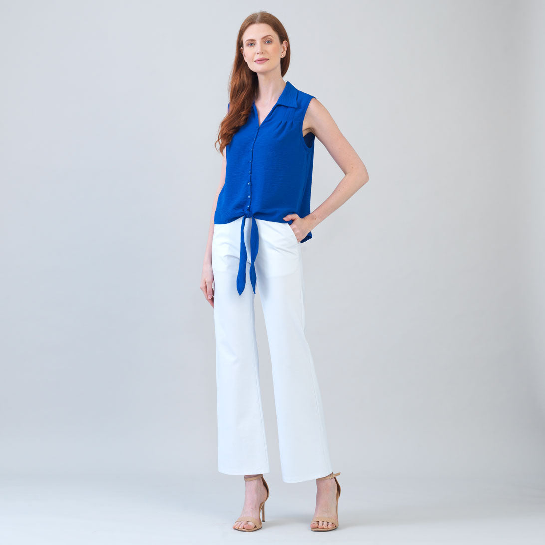 Textured Rayon - Sleeveless Button Down Tie Hem Top - Cobalt - Final Sale | Clara Sunwoo Trusted
