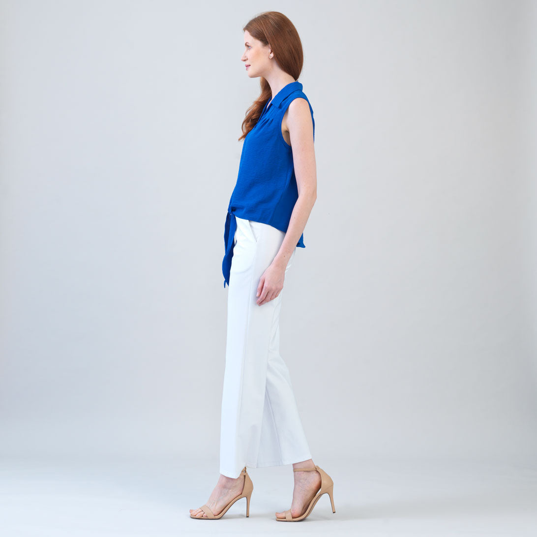Textured Rayon - Sleeveless Button Down Tie Hem Top - Cobalt - Final Sale | Clara Sunwoo Trusted