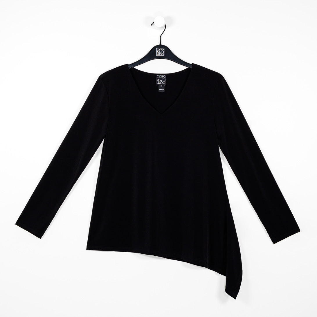 V-Neck Side Flow Top - Black - Final Sale | Clara Sunwoo Trusted