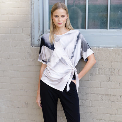Side Tie Wrap Top - Ivory Watercolor - Final Sale | Clara Sunwoo Discount