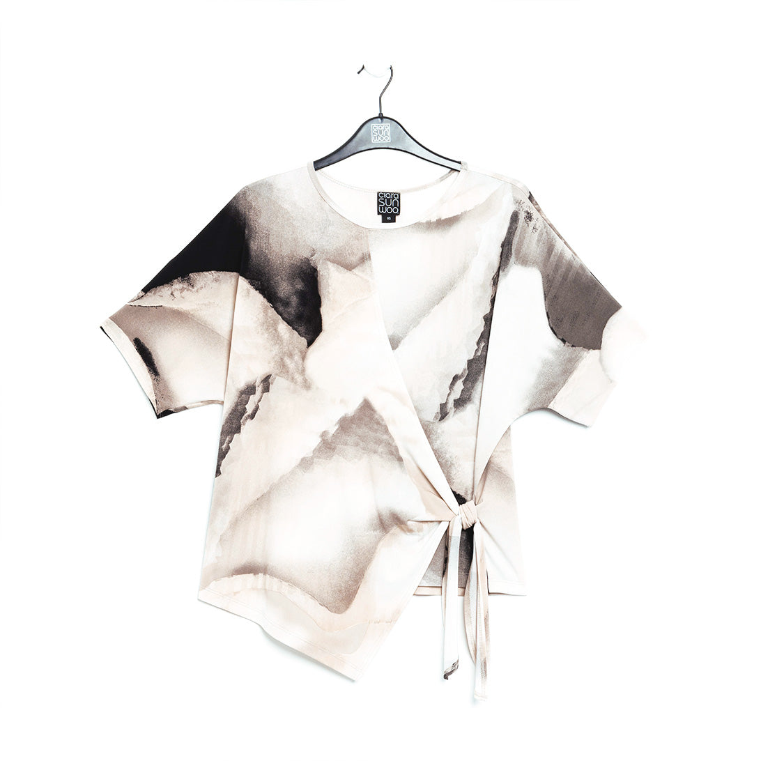 Side Tie Wrap Top - Ivory Watercolor - Final Sale | Clara Sunwoo Discount