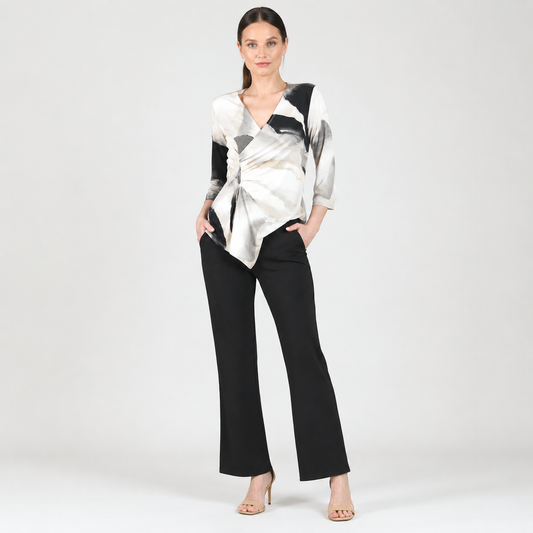 Side Gathered Drape Tunic - Ivory Watercolor - Final Sale | Clara Sunwoo New
