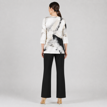 Side Gathered Drape Tunic - Ivory Watercolor - Final Sale | Clara Sunwoo New