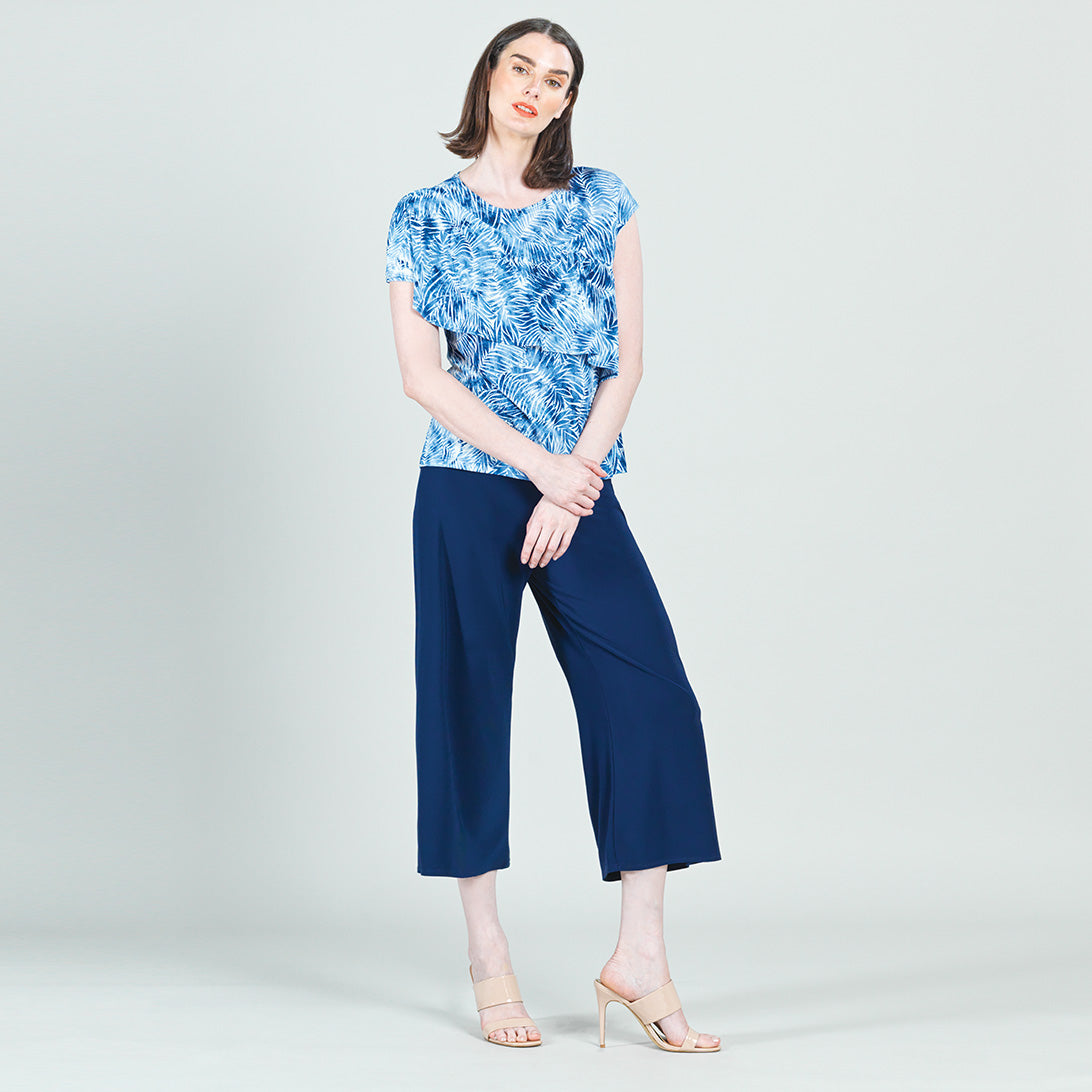 Light Knit - Ruffle Overlay Top - Blue-Palm Branch - Final Sale | Clara Sunwoo Trusted