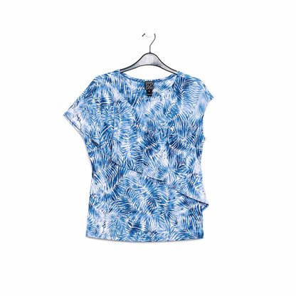 Light Knit - Ruffle Overlay Top - Blue-Palm Branch - Final Sale | Clara Sunwoo Trusted