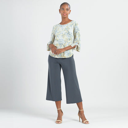 Textured Tie Cuff Curved Hem Top - Mosaic Emblem - Final Sale | Clara Sunwoo Sale