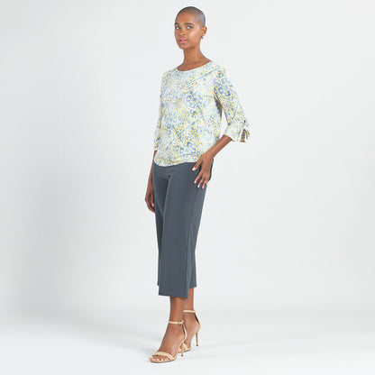 Textured Tie Cuff Curved Hem Top - Mosaic Emblem - Final Sale | Clara Sunwoo Sale