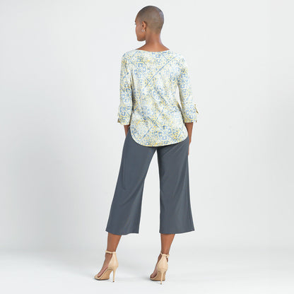 Textured Tie Cuff Curved Hem Top - Mosaic Emblem - Final Sale | Clara Sunwoo Sale