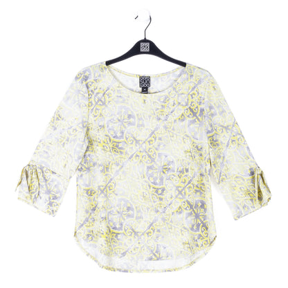 Textured Tie Cuff Curved Hem Top - Mosaic Emblem - Final Sale | Clara Sunwoo Sale