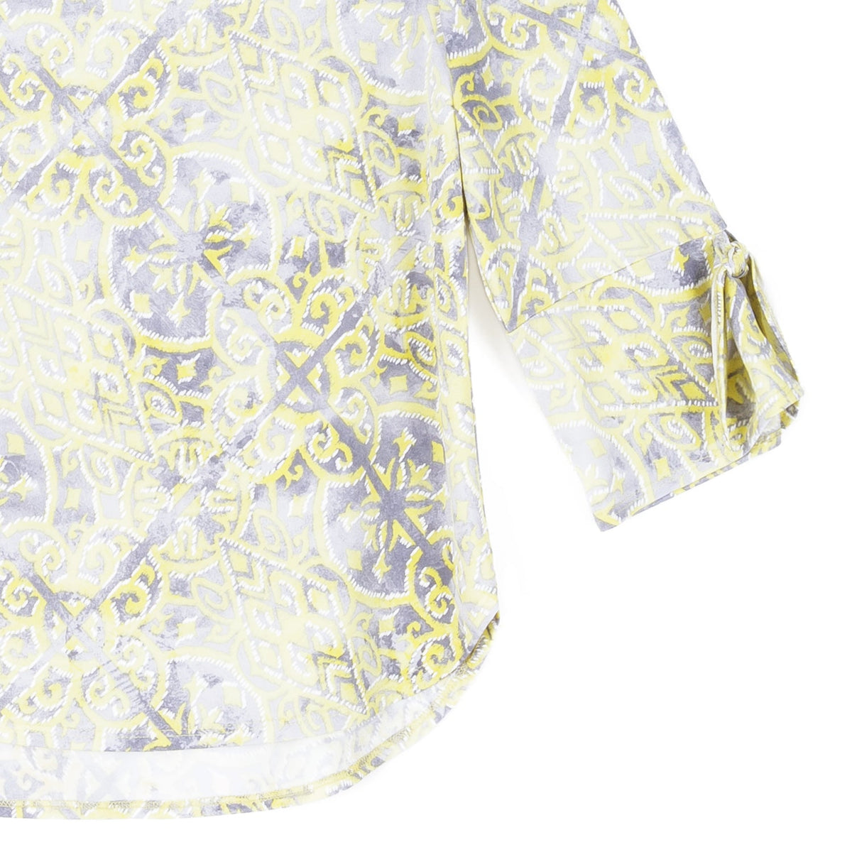 Textured Tie Cuff Curved Hem Top - Mosaic Emblem - Final Sale | Clara Sunwoo Sale