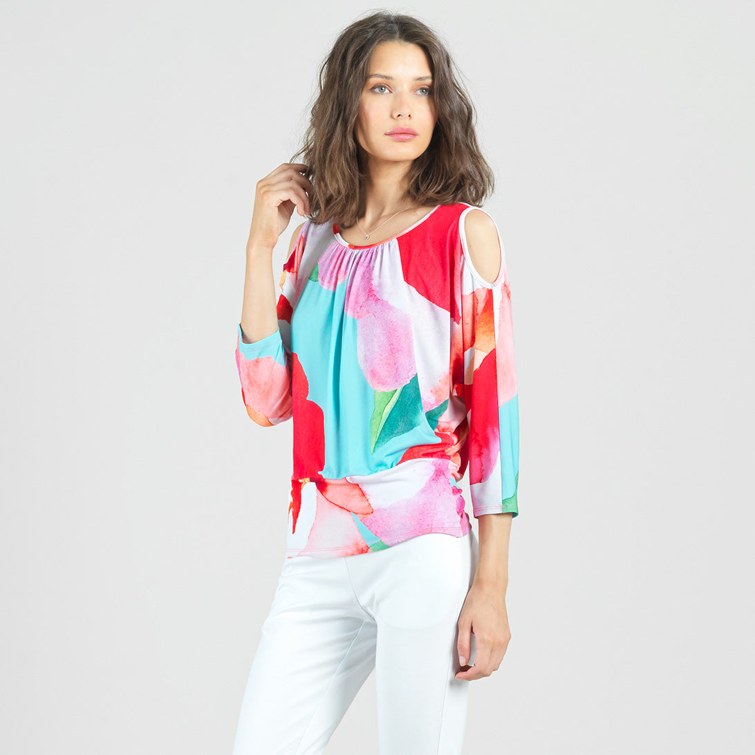Open Shoulder Blouson Waist Top - Petal Watercolor - Final Sale! | Clara Sunwoo Trusted