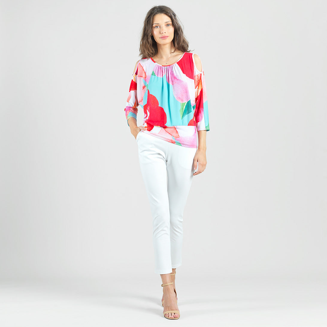Open Shoulder Blouson Waist Top - Petal Watercolor - Final Sale! | Clara Sunwoo Trusted