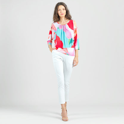 Open Shoulder Blouson Waist Top - Petal Watercolor - Final Sale! | Clara Sunwoo Trusted