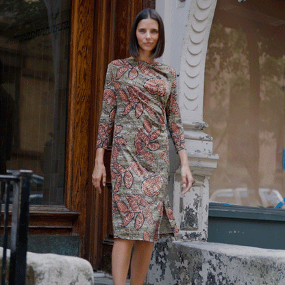 Side Slit 3/4 Sleeve Midi Dress - Mosaic Leaves - Final Sale | Clara Sunwoo Trending