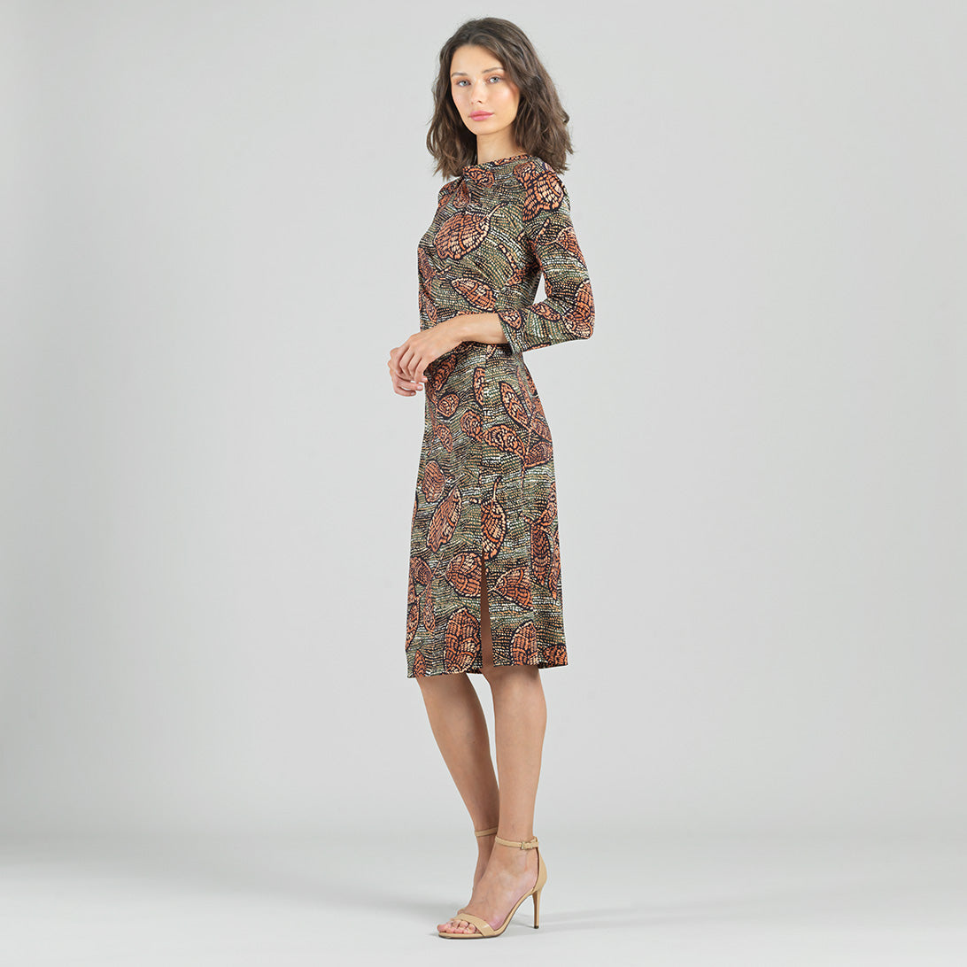 Side Slit 3/4 Sleeve Midi Dress - Mosaic Leaves - Final Sale | Clara Sunwoo Trending