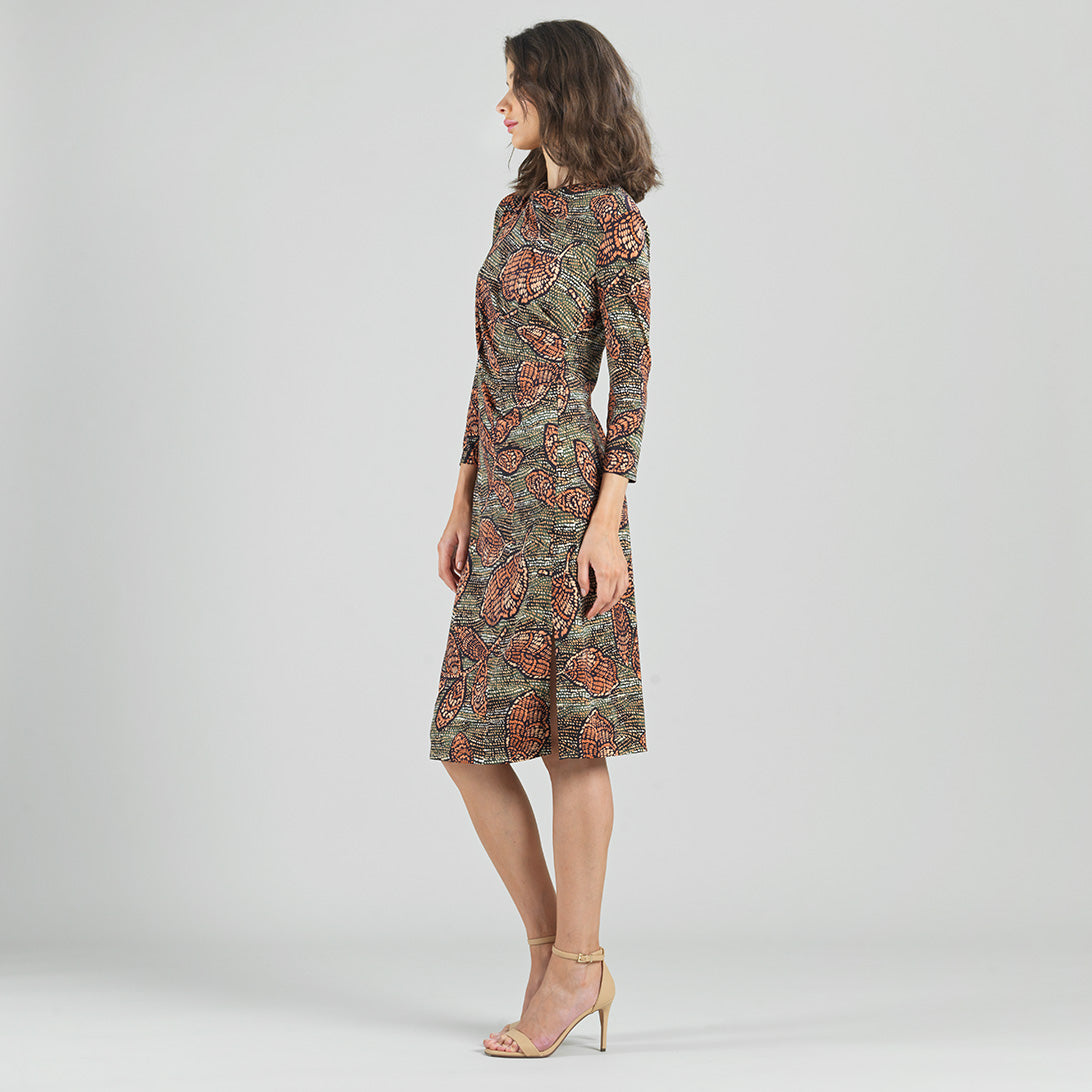 Side Slit 3/4 Sleeve Midi Dress - Mosaic Leaves - Final Sale | Clara Sunwoo Trending