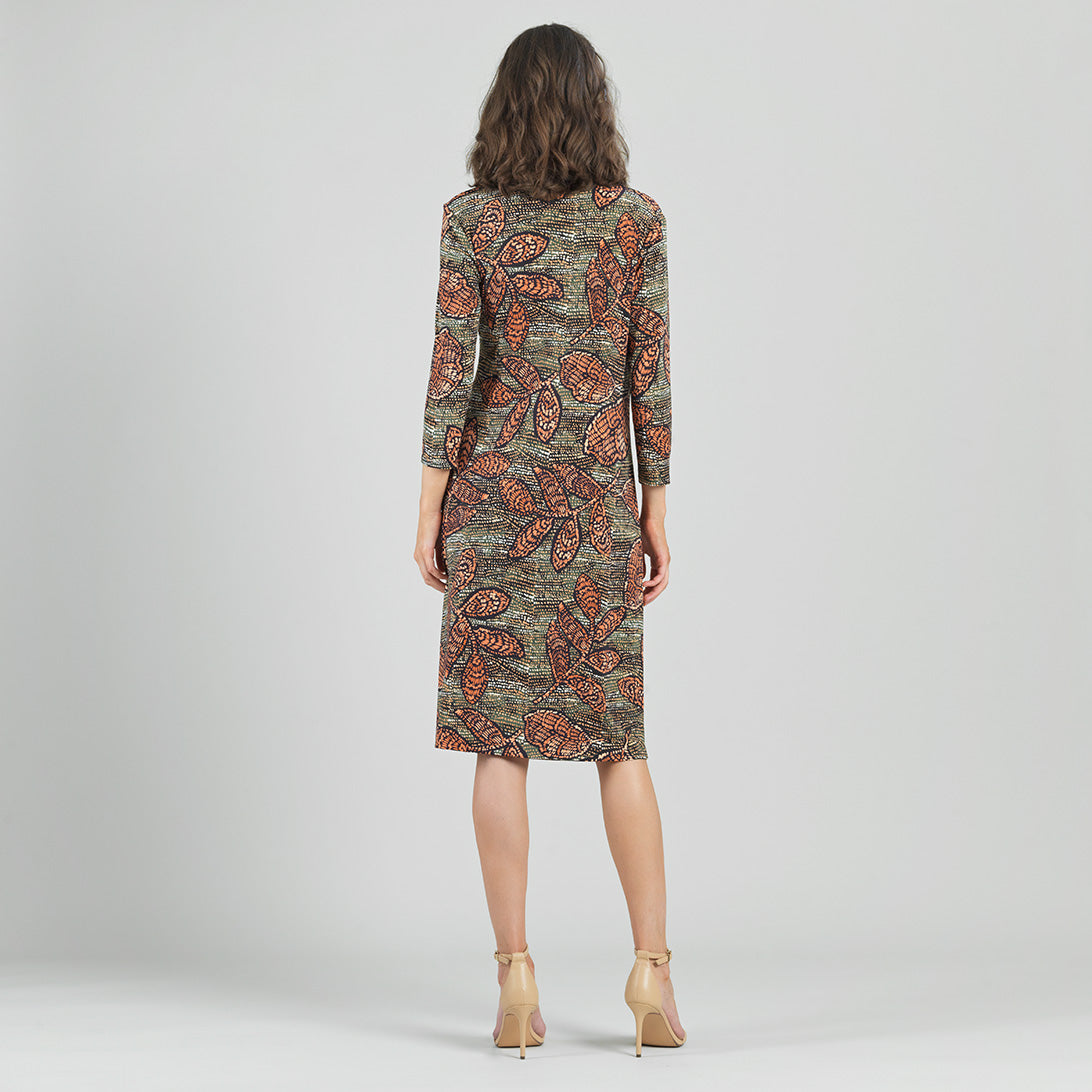 Side Slit 3/4 Sleeve Midi Dress - Mosaic Leaves - Final Sale | Clara Sunwoo Trending