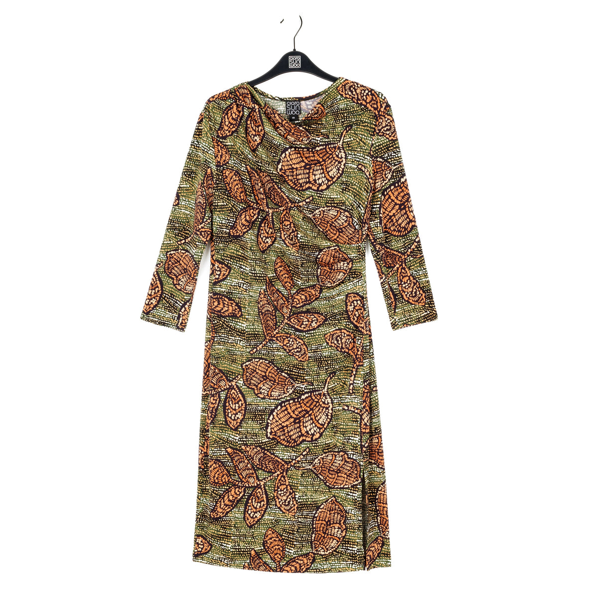 Side Slit 3/4 Sleeve Midi Dress - Mosaic Leaves - Final Sale | Clara Sunwoo Trending