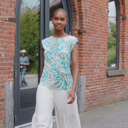 Butter Knit - Cap Sleeve Side Tie Top - Paisley Lotus-Turquoise - Final Sale | Clara Sunwoo Special Offer