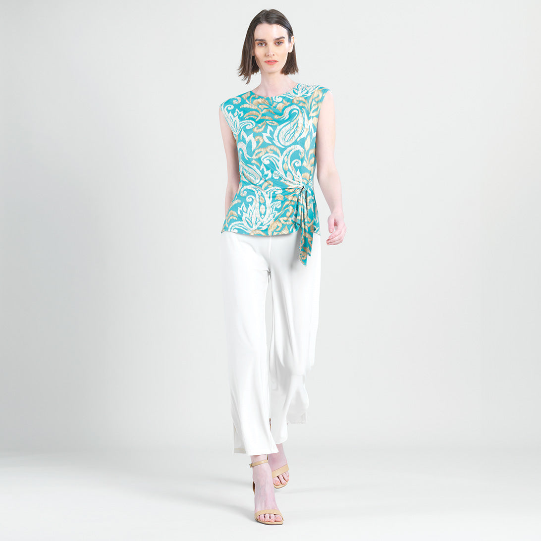 Butter Knit - Cap Sleeve Side Tie Top - Paisley Lotus-Turquoise - Final Sale | Clara Sunwoo Special Offer