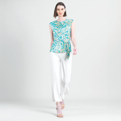 Butter Knit - Cap Sleeve Side Tie Top - Paisley Lotus-Turquoise - Final Sale | Clara Sunwoo Special Offer