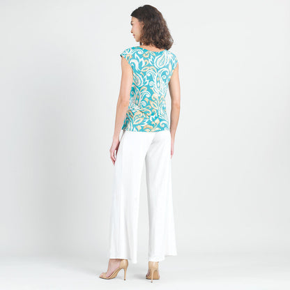 Butter Knit - Cap Sleeve Side Tie Top - Paisley Lotus-Turquoise - Final Sale | Clara Sunwoo Special Offer