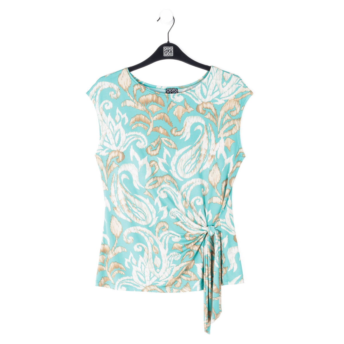 Butter Knit - Cap Sleeve Side Tie Top - Paisley Lotus-Turquoise - Final Sale | Clara Sunwoo Special Offer