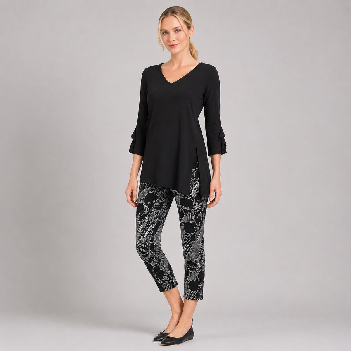 Flutter Cuff Side Vent Tunic - Black - Final Sale! | Clara Sunwoo Sale