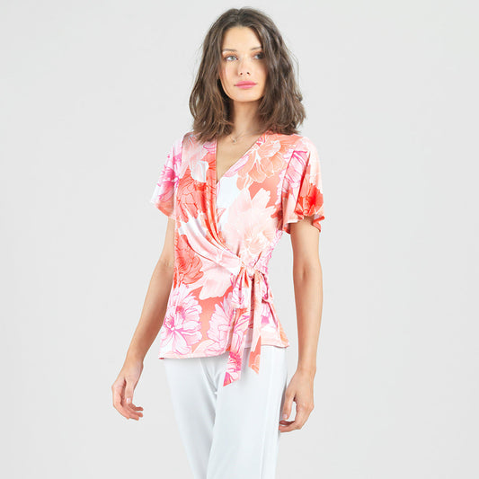 Butter Knit - Surplice Faux Wrap Side Tie Top - Sunset Petals - Final Sale | Clara Sunwoo Best Seller