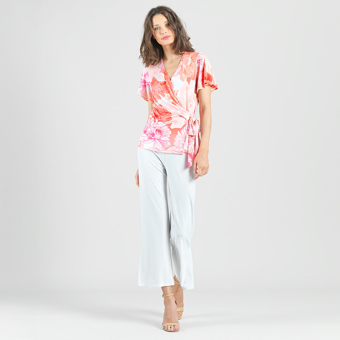 Butter Knit - Surplice Faux Wrap Side Tie Top - Sunset Petals - Final Sale | Clara Sunwoo Best Seller