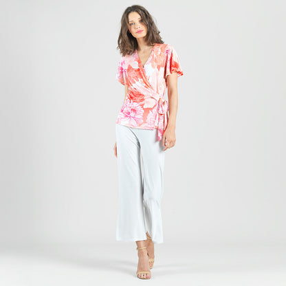 Butter Knit - Surplice Faux Wrap Side Tie Top - Sunset Petals - Final Sale | Clara Sunwoo Best Seller