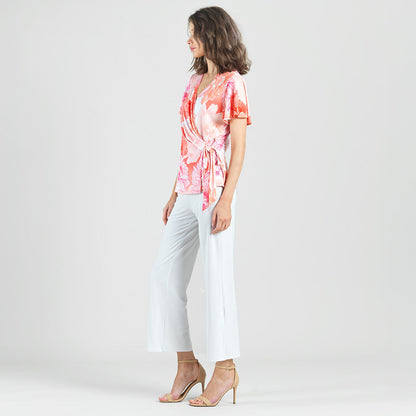 Butter Knit - Surplice Faux Wrap Side Tie Top - Sunset Petals - Final Sale | Clara Sunwoo Best Seller