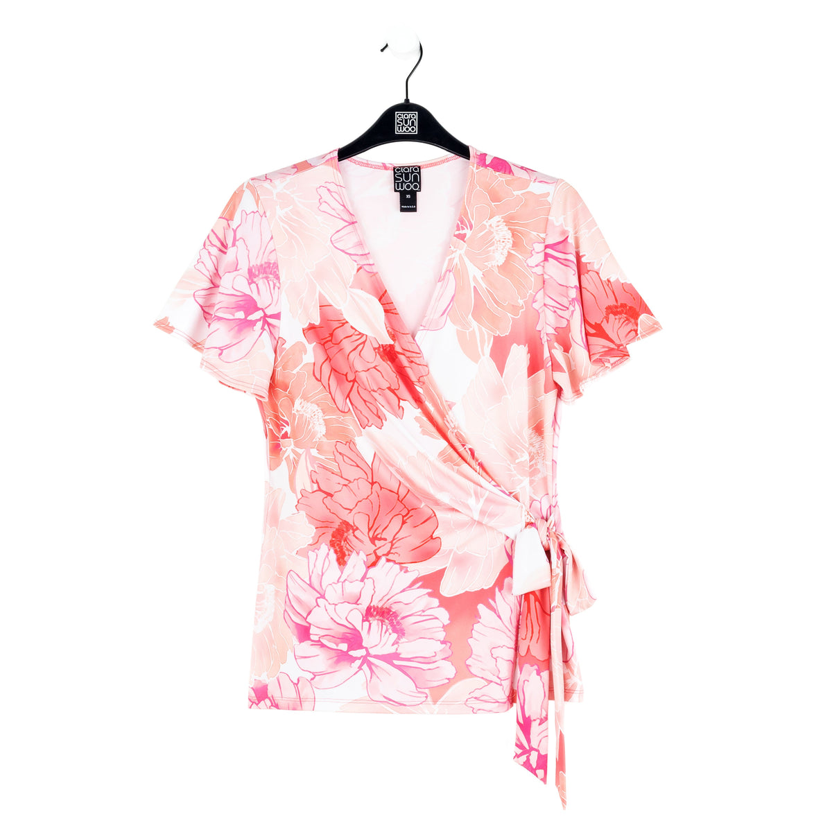 Butter Knit - Surplice Faux Wrap Side Tie Top - Sunset Petals - Final Sale | Clara Sunwoo Best Seller