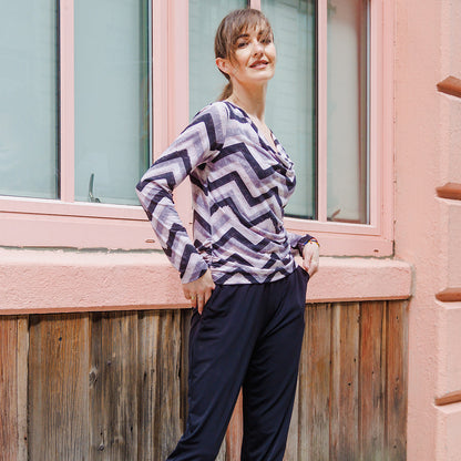 Cowl Neck Side Ruched Top - Chevron - Final Sale! | Clara Sunwoo Essential