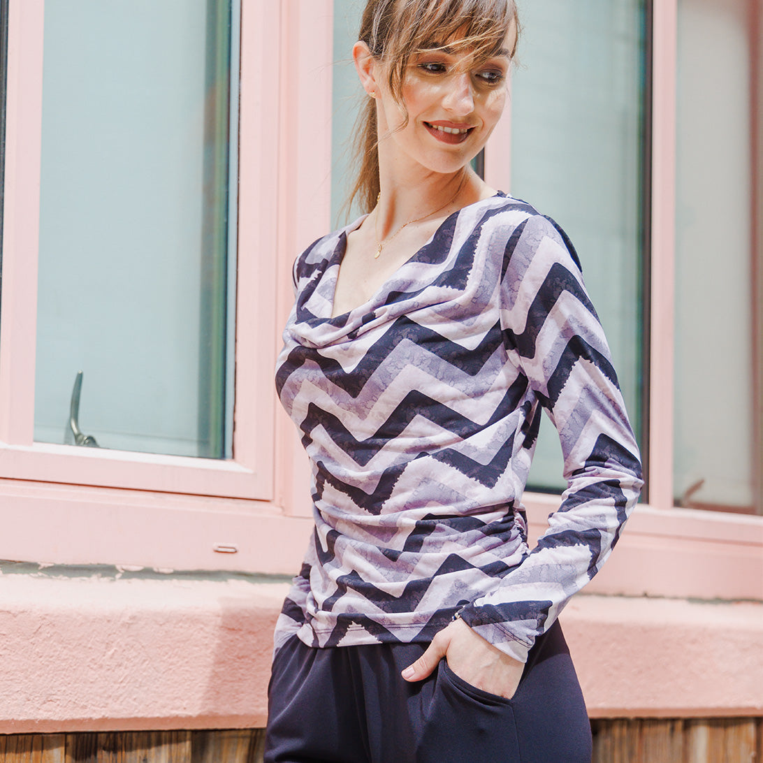 Cowl Neck Side Ruched Top - Chevron - Final Sale! | Clara Sunwoo Essential