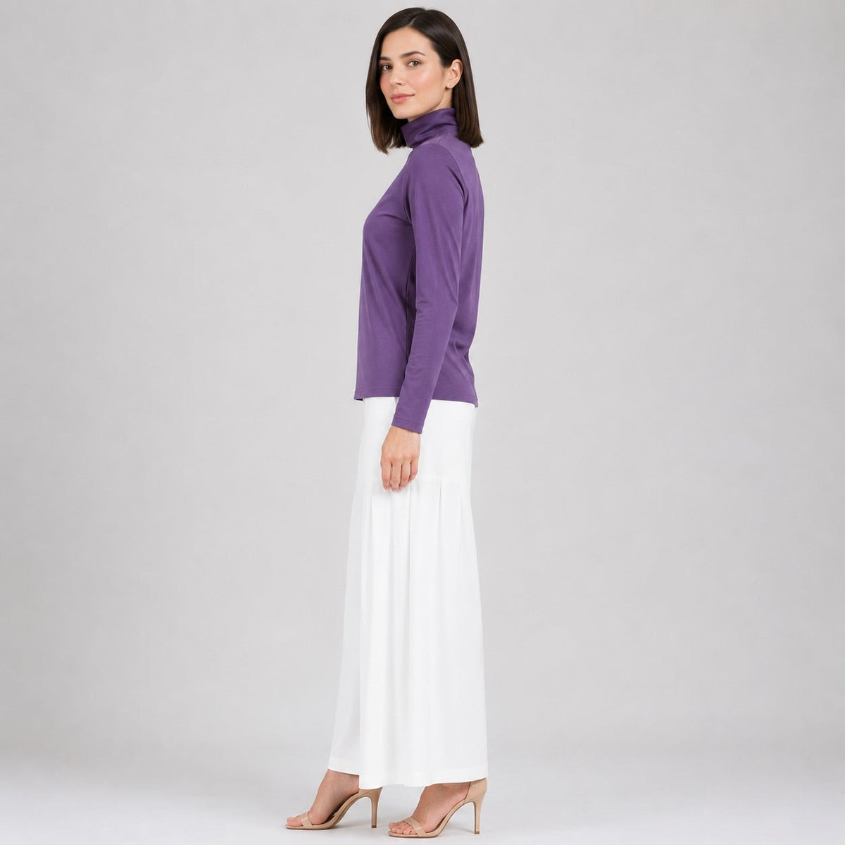 Modal Cotton - Turtleneck Long Sleeve Top - Plum - Final Sale | Clara Sunwoo Best Seller