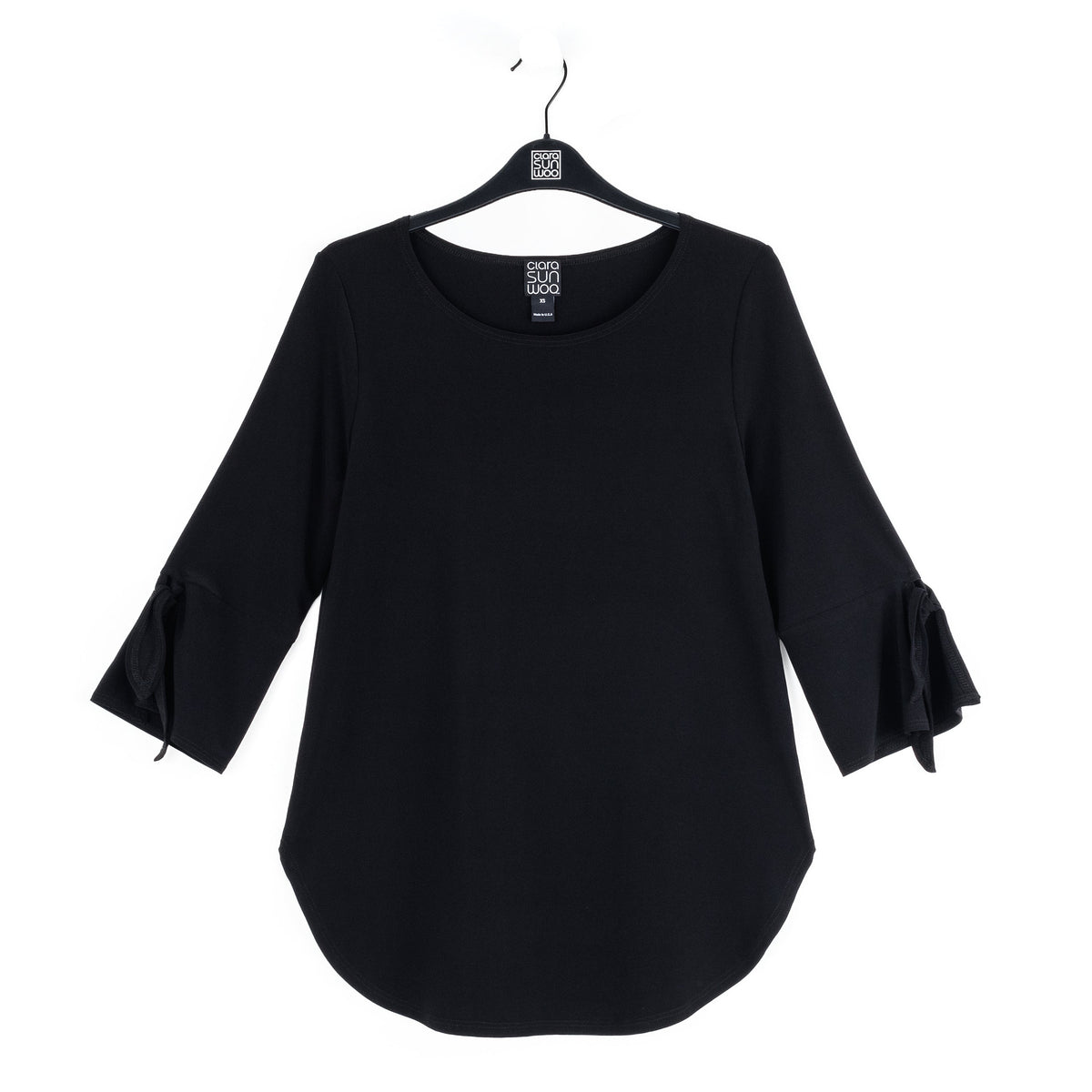Tie Cuff Curved Hem Tunic - Black - Final Sale | Clara Sunwoo Recommended