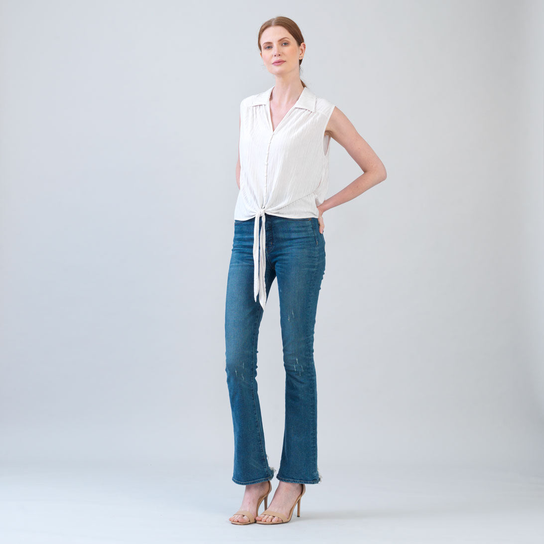 Soft Pleat Knit - Sleeveless Button Down Tie Hem Top - Ivory - Final Sale! | Clara Sunwoo Discount