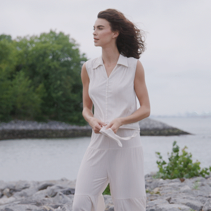Soft Pleat Knit - Sleeveless Button Down Tie Hem Top - Ivory - Final Sale! | Clara Sunwoo Discount