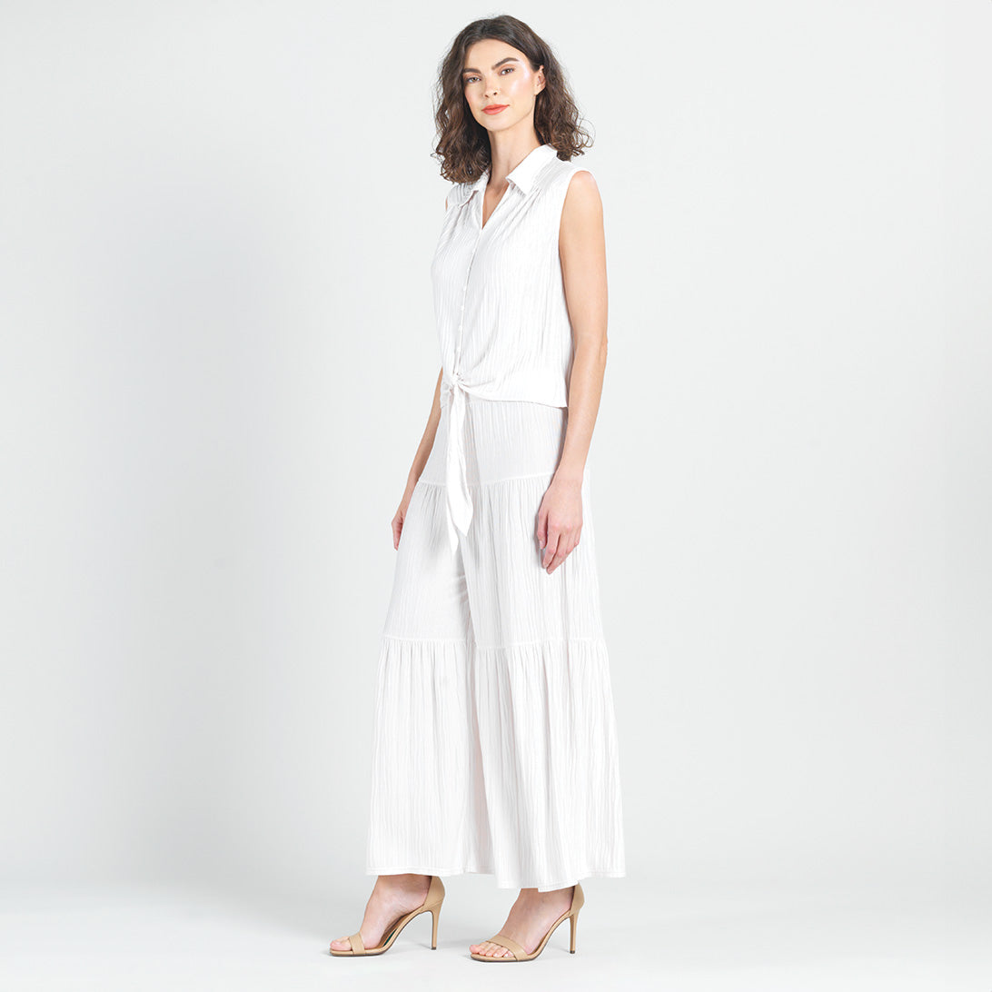 Soft Pleat Knit - Sleeveless Button Down Tie Hem Top - Ivory - Final Sale! | Clara Sunwoo Discount