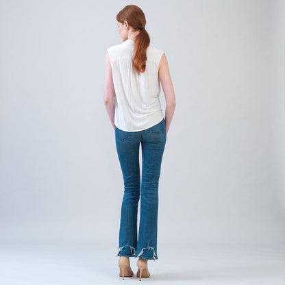 Soft Pleat Knit - Sleeveless Button Down Tie Hem Top - Ivory - Final Sale! | Clara Sunwoo Discount