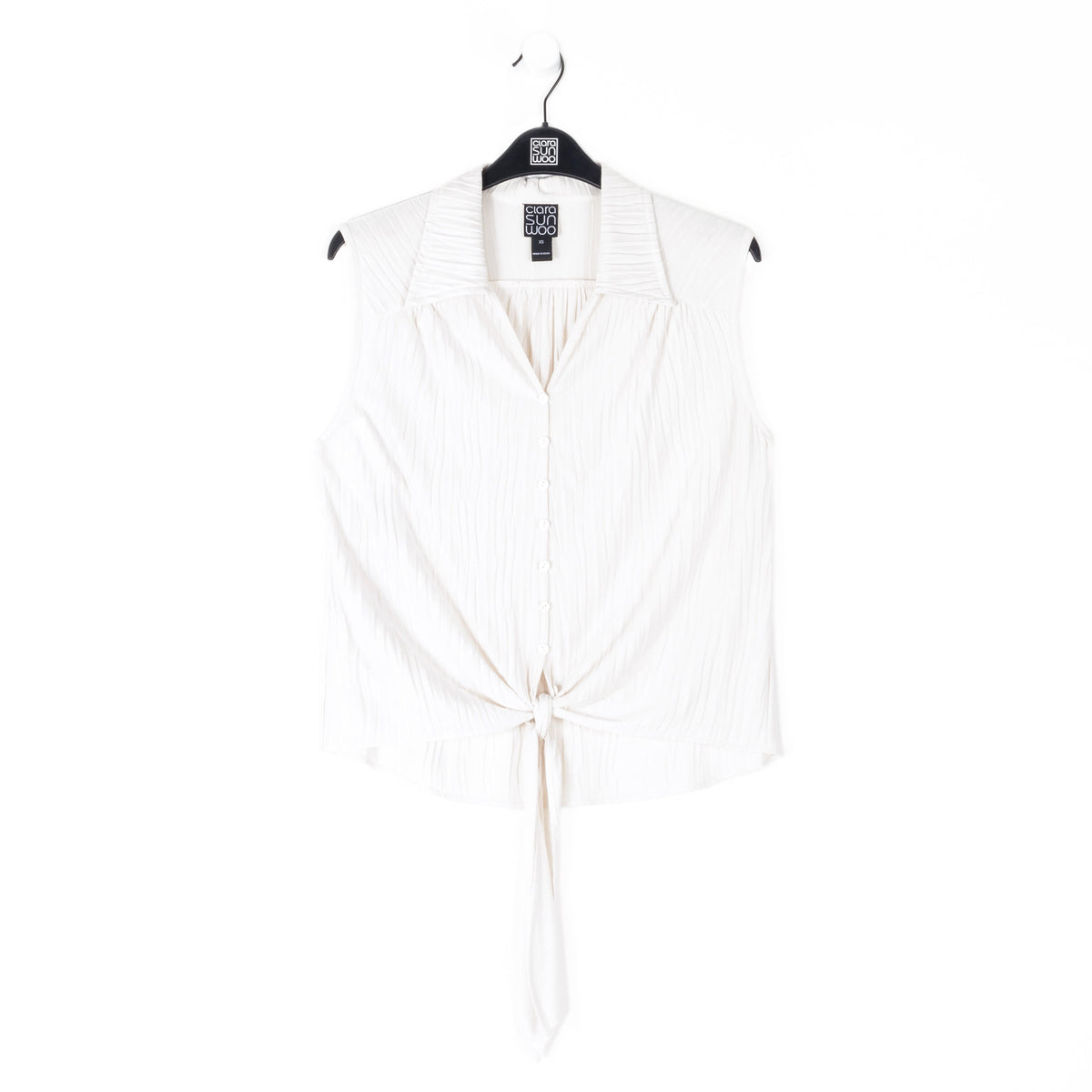 Soft Pleat Knit - Sleeveless Button Down Tie Hem Top - Ivory - Final Sale! | Clara Sunwoo Discount