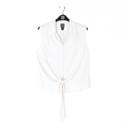Soft Pleat Knit - Sleeveless Button Down Tie Hem Top - Ivory - Final Sale! | Clara Sunwoo Discount