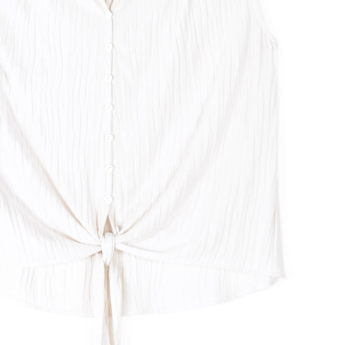 Soft Pleat Knit - Sleeveless Button Down Tie Hem Top - Ivory - Final Sale! | Clara Sunwoo Discount